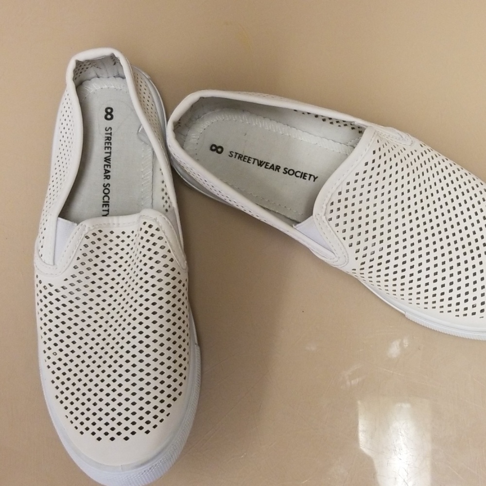 White slide on shoes